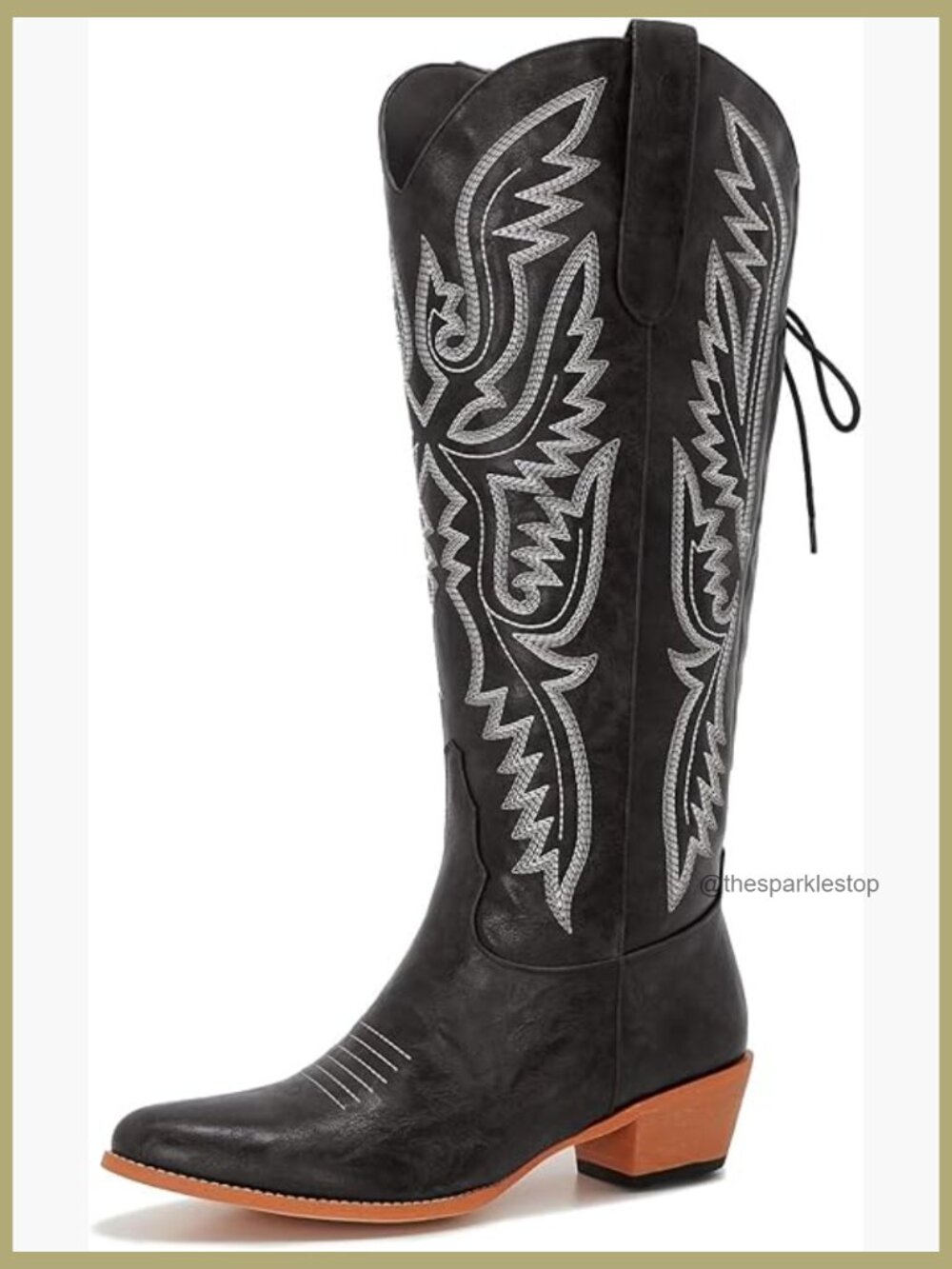 Wide Calf Cowboy Boots Women Adjustable Lace Up Knee High Tall Plus Size Western